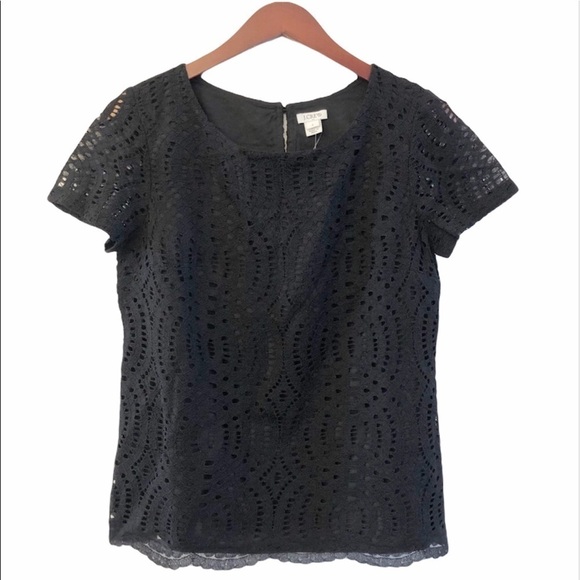 J. CREW Factory NWT Eyelet Lace Keyhole Back Top in Black Size 2 - Picture 1 of 11